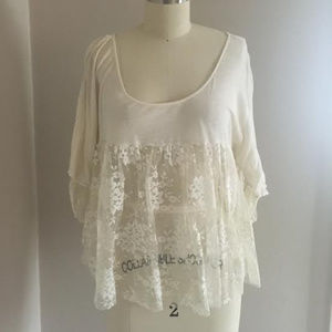 Free People White Lace 3/4 Sleeve Top